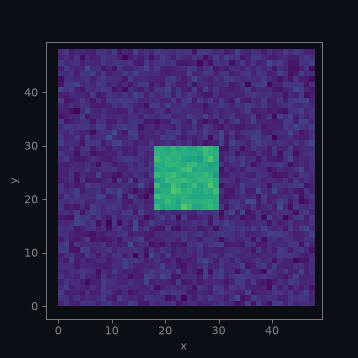 A Gray-Scott reaction-diffusion field evolving into a maze-like Turing pattern in viridis on a dark stage